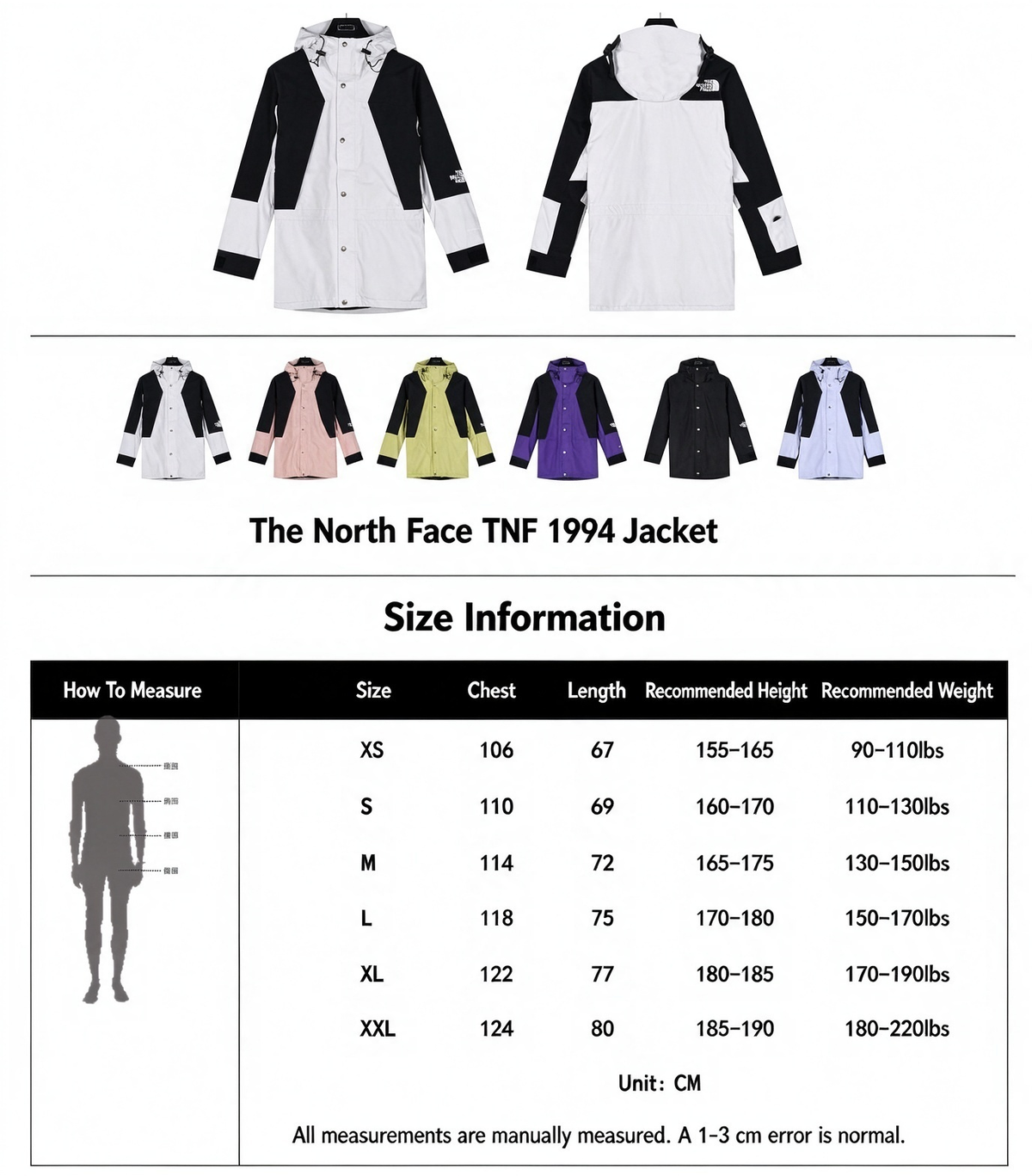 TNF Summit Series Waterproof GORETEX Outdoor Hiking Rain Jacket Unisex White Black Color Block