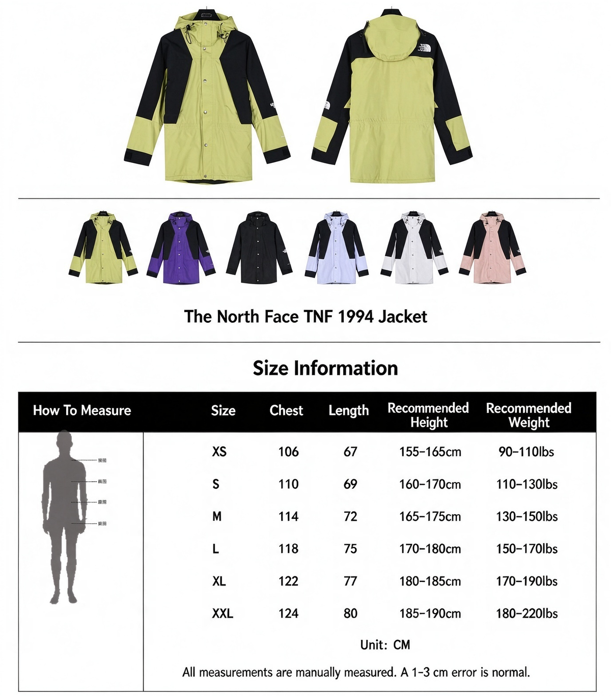 TNF Summit Series Waterproof GORETEX Outdoor Hiking Rain Jacket Unisex Lime Green Black Color Block