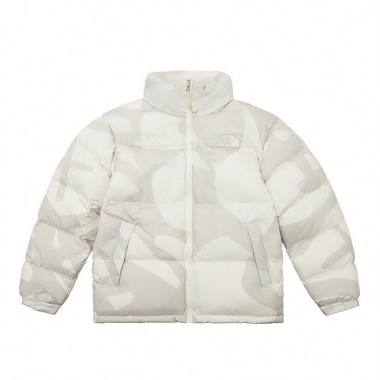 The North Face KAWS Collab Stand Collar Camo Print Puffer Down Jacket Unisex Off White Camo Print