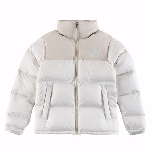 The North Face Retro Stand Collar Color Block Puffer Down Jacket Unisex Off White Color Block