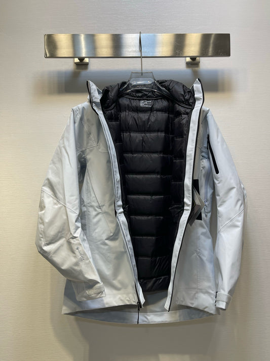 Arc'teryx 3-in-1 Hooded Down Jacket | Winter Layering System Silver Grey