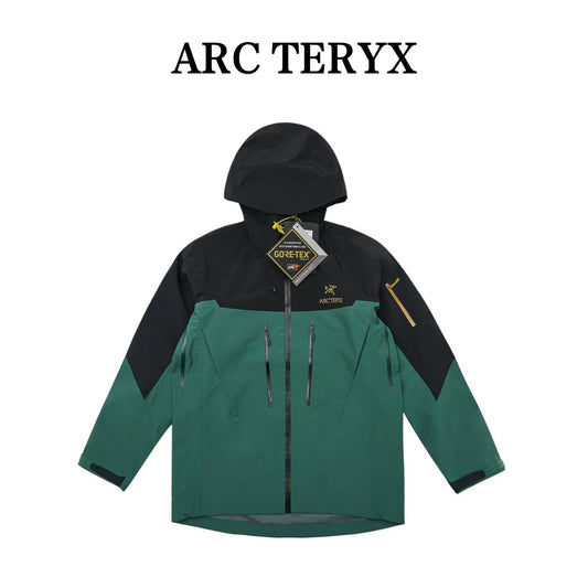 Arc'teryx Alpha SV Gen 6 Waterproof Hard Shell Hooded Jacket for Skiing Hiking Outdoor Unisex Black/Eden