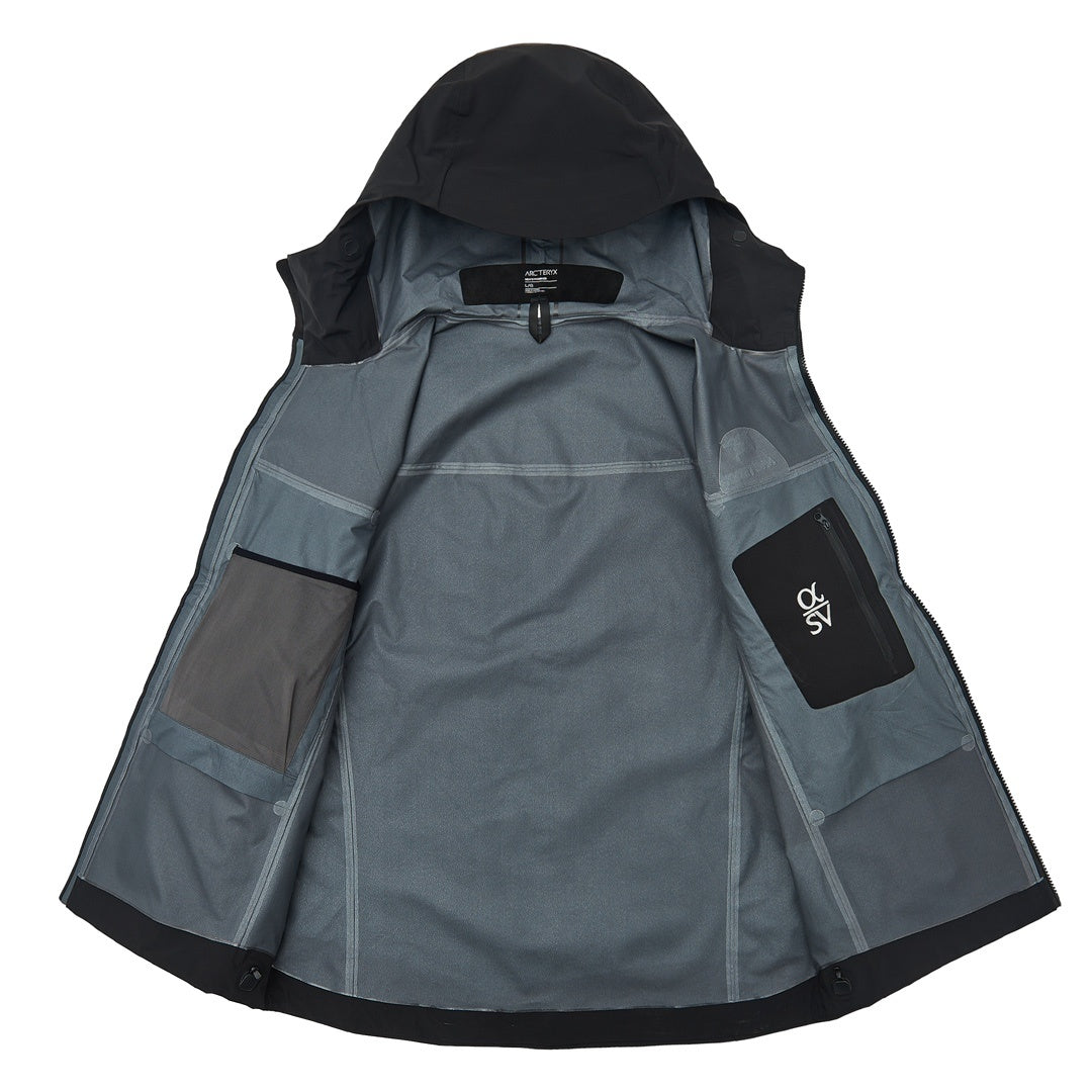 Arc'teryx Alpha SV Gen 6 Waterproof Hard Shell Hooded Jacket for Skiing Hiking Outdoor Unisex Black