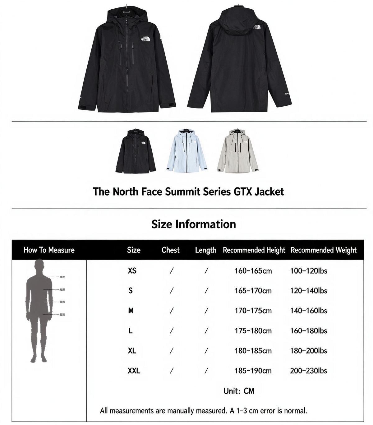 TNF Summit Series Waterproof GORETEX Outdoor Hiking Rain Jacket  Unisex Solid Black